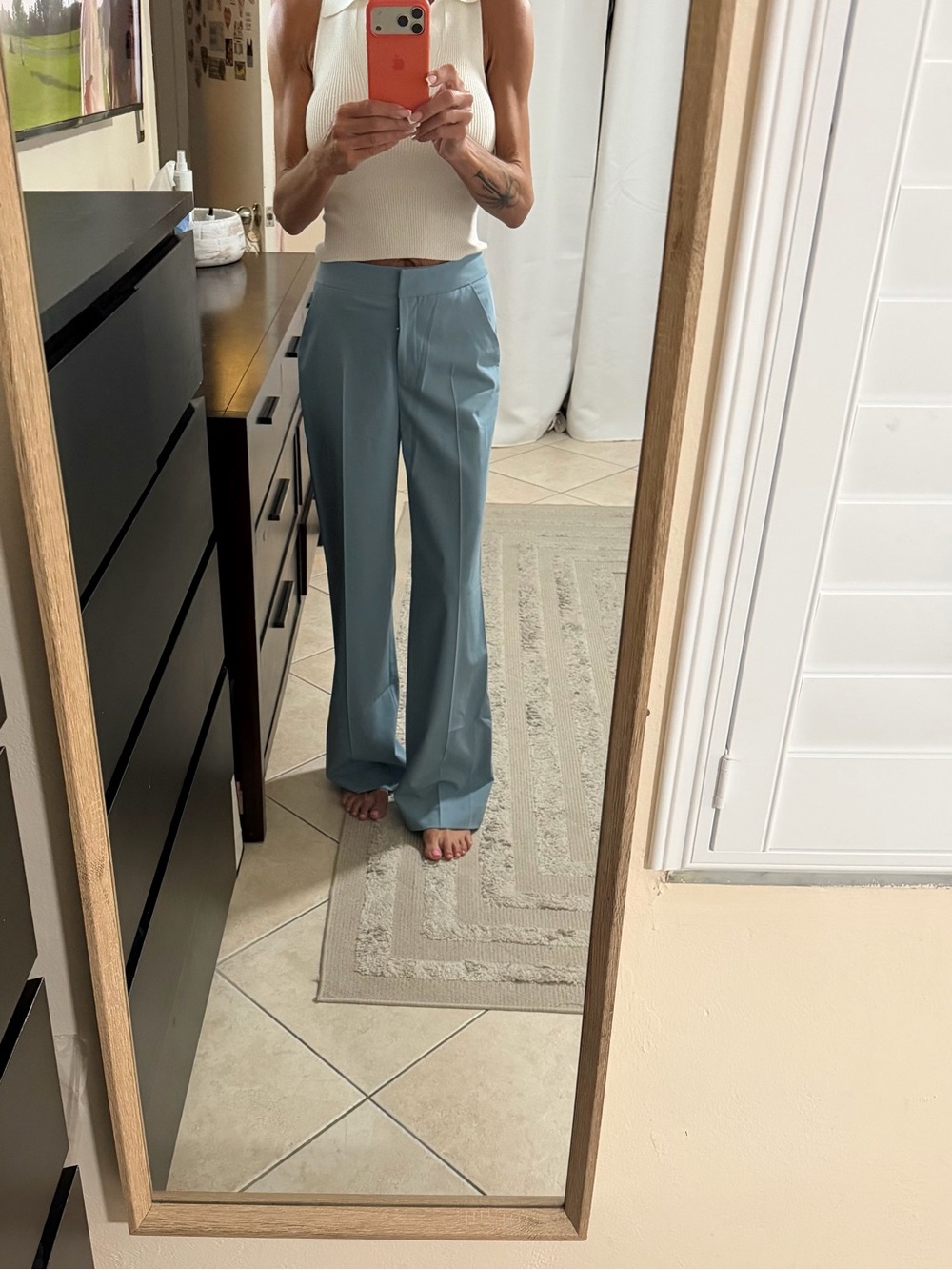 Veronica Beard Sky Blue High-Rise Wide-Leg Trousers